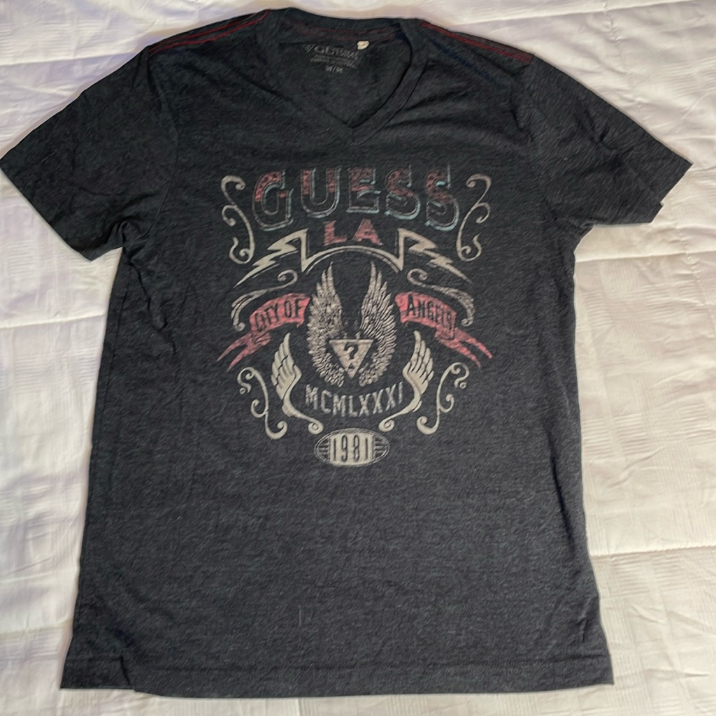 Guess Y2k Mens V-Neck T-Shirt Grey Size Medium
